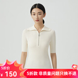 哥弟真的好（GIRDEAR）女装拉链翻领短袖竖坑条针织衫女A301239 米白 M (3)