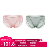 金三塔商场同款女士内裤100%桑蚕丝花边中腰三角裤真丝内裤女 浅青瓷+粉色 2条 L