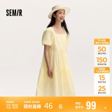 森马连衣裙女温柔系木耳边方领夏季泡泡袖娃娃裙甜美107424114030