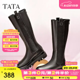 他她（TATA）厚底长筒靴女靴英伦加绒保暖骑士靴高筒靴秋冬新WXK02DG3 黑色（绒里） 34
