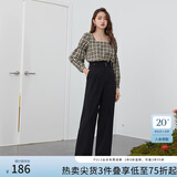 范思蓝恩 春秋装新款拖地裤子女高腰直筒裤休闲裤显瘦长裤 黑色 XS