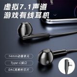 wedoking手机游戏耳机7.1声道L插头半入耳式电竞王者荣耀/三角洲行动type-c适用iphone苹果16/15有线耳机 黑色