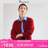 帕罗（PALUOPO）100%纯羊绒开衫时尚绞花甜美厚款保暖毛衣秋冬5G上衣外搭针 大红夹花 105(适合115斤-135斤)
