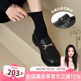 达芙妮乐福鞋女2025春季新款女鞋粗跟显瘦小皮鞋女经典百搭一脚蹬单鞋女 哑光黑（3.5CM经典百搭款） 37
