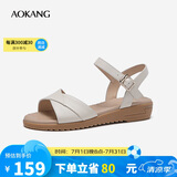 奥康（Aokang）女鞋坡跟一字带凉鞋牛皮舒适日常休闲外穿妈妈鞋T666688811米38码