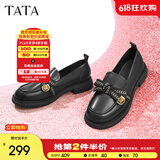 他她（TATA）通勤百搭乐福鞋2024春季新款方跟小皮鞋女单鞋WCPA1AA3 黑色 35