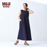 无印良品（MUJI）女式易干弹力泡泡纱无袖连衣裙女装裙子长裙25年夏季连身裙 藏青色 M （160/84A）