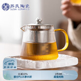 苏氏陶瓷（SUSHI CERAMICS）竖纹玻璃壶不锈钢内胆过滤壶(素高款500ML)