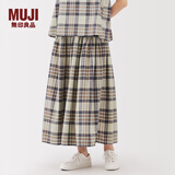 无印良品（MUJI）女式 马德拉斯格纹 宽摆裙长半身裙女装裙子25年夏季款BE1XKA5S 象牙色格纹 L (165/70A)