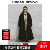 UR秋季新款女装摩登英伦风双排扣收腰系带风衣UWM140030 黑色 (偏宽松) L