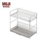 无印良品 MUJI 不锈钢 双层沥水篮 长方形水槽厨房沥水架 碗架 MC41CC1S 银色 约长38.5X宽23.3X高36cm