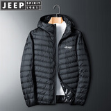 JEEP SPIRIT吉普轻薄羽绒服男短款冬季外套男士鸭绒立领纯色保暖防寒男装服饰 160507黑色（连帽） XL （130斤-150斤）