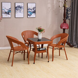 欧凯多藤椅三件套阳台桌椅单人椅子简约休闲凳子腾椅钢化玻璃小桌子方形方桌户外茶几组合沙发室内客厅 红棕色三椅一桌坐垫抱枕