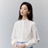 茵曼法式纯棉花边女装立领衬衫2025春季新品长袖衬衣上衣 珍珠白 XL