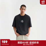 CHINISM  CH赤尘美式简约凉感短袖t恤男士夏季潮牌宽松休闲半袖情侣上衣 黑色 S
