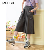 LAGOGO格雷灰撞色刺绣半身裙女拉谷谷2025年夏季新款工装风裙子 深灰色 L