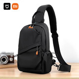 小米世家2025新款胸包男士斜跨包单肩包腰包防水多功能休闲大容量背包 黑色斜拉链 升级版带挂饰
