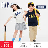 Gap男女童夏季LOGO纯棉短袖T恤套装儿童装404362两件装 蓝白组合 140cm(M)亚洲尺码