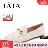 他她（TATA）方头乐福鞋女休闲平底一脚蹬小皮鞋女单鞋春秋款FLC22AM4 米色 37