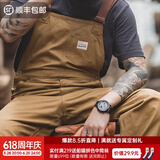 马登工装 复古卡其色背带裤男阿美咔叽经典工装帆布休闲裤男 杏黄色 S