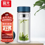 富光双层玻璃杯水杯男女车载家用高硼硅玻璃杯泡茶杯带茶隔玻璃杯子 蓝色 500ml 双层玻璃直杯