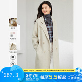 梵希蔓含绵羊毛西装式呢大衣女秋冬高级感双排扣长款过膝毛呢外套 50690 浅咖色 L
