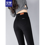 罗蒙（ROMON）黑色牛仔裤女小脚长裤2025新款春夏高腰显瘦秋冬加绒紧身弹力薄款 黑色8001长裤（黑色标） 28 码【建议100-110斤】