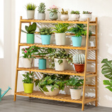 木马人 简易落地花架客厅多层绿植花盆架简约楠竹阳台吊篮架子置物层架 原色款-三层70长