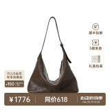 裘真【明星推荐】经典hobo包植鞣牛皮腋下通勤休闲饺子女包520礼物 咖啡色-大号 小包/大包