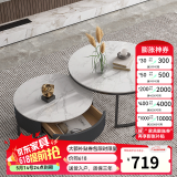 左客左家（ZUOKEZUOJIA）意式简约岩板面圆形茶几客厅家用茶几桌现代小户型小茶几边几组合 亮面|50白+70白|黑柜单抽茶几