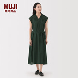 无印良品（MUJI） 女式强捻法国袖连衣裙女装裙子长裙25年夏季连身裙 BC2LMC5S 深绿色 L (165/88A)