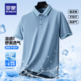 罗蒙（ROMON）冰爽凉感短袖t恤男翻领夏季新款速干半袖polo中青年商务百搭T恤男 S3T258406灰蓝 XL （建议135-150斤）