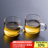 忆壶茶 功夫茶杯套装加厚耐热玻璃茶杯品茗杯带把手水杯主人杯家用杯架 【2只】100ML透明色光面款