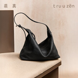 裘真（qiuzhen）【明星同款】植鞣胎牛皮腋下经典hobo包通勤真皮女包 黑色-小号(胎牛皮版) 小包/大包