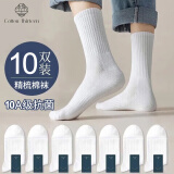 棉十三袜子男中筒春秋季男袜【精梳棉抗菌防臭】纯色潮长袜运动风10双