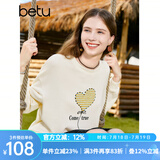 百图betu女装秋季新款卫衣圆领落肩绣花图案宽松卫衣女2308T22 杏色 S