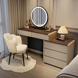 欧吉森梳妆台现代简约斗柜一体梳妆柜小户型奶油风床尾柜卧室实木化妆桌 实木卡其桌80+柜+圆镜+花瓣椅