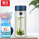 富光双层玻璃杯水杯男女车载家用高硼硅玻璃杯泡茶杯带茶隔玻璃杯子 蓝色 500ml 双层玻璃直杯