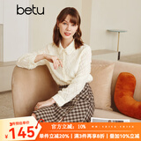 百图（betu）betu百图女装甜美珍珠领上衣超仙提花雪纺衫羽毛流苏合身长袖衬衣2110T42 米白 XS