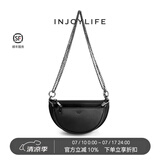 INJOYLIFE复古马鞍包通勤休闲流浪包双链条包斜挎包包半圆子母包 黑色
