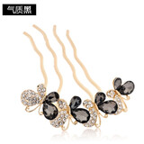 安之尚 蝴蝶结发饰韩国发夹发卡丸子头盘发器水钻插梳发梳簪子新娘头饰品 1#黑色蝴蝶