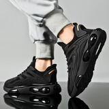 画澈运动鞋男2024春秋季新款防滑跑步网面透气增高老爹休闲潮鞋子男 黑金色 42