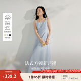 茵曼（INMAN）章若楠同款欧若风法式吊带连衣裙2025夏季新品女装淡鹅黄色裙子 蓝色 (方领) S