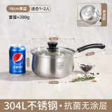 304不锈钢小奶锅宝宝婴儿辅食不粘煮面家用煮奶汤锅电磁炉食品级 304不锈钢奶锅单底 18cm