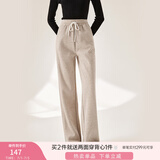香影阔腿裤女卫裤加绒裤子秋冬季2024新款长裤灰色高腰直筒休闲裤 燕麦 S