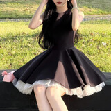 贞喜气赫本风黑色小礼服连衣裙女高级感气质蓬蓬裙公主裙法式网纱短裙 黑色 M 后拉链