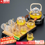 正扬玻璃功夫茶具套装家用锤纹花梨木双侧把泡茶壶耐热茶杯办公整套小 8头 锤侧龙纹套架+长琴黑经黑900