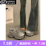 回力四季松糕厚底老爹鞋女秋季小个子增高2025春季新款网面透气休闲运动鞋 银色（专柜品质） 38 （专柜品质）