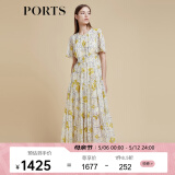 PORTS宝姿商场同款2022春夏新款女装“绚烂夏花”印花连衣长裙 亚麻浅金印花 M (6)