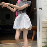 麓格立短裙女白色花苞夏季2025新款高腰a字泡泡蓬蓬半身裙小个子蛋糕裤 白色蓬蓬花苞短裤裙 M 【建议100-120斤】